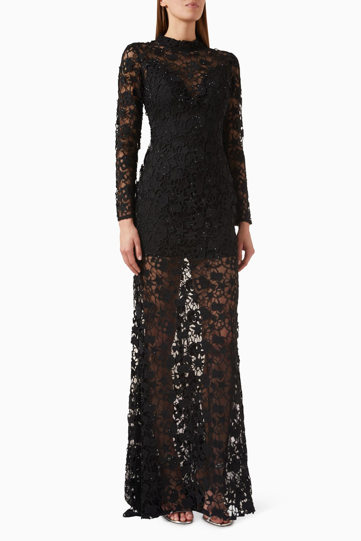 long-sleeve lace gown with sheer detailing – WILLEN