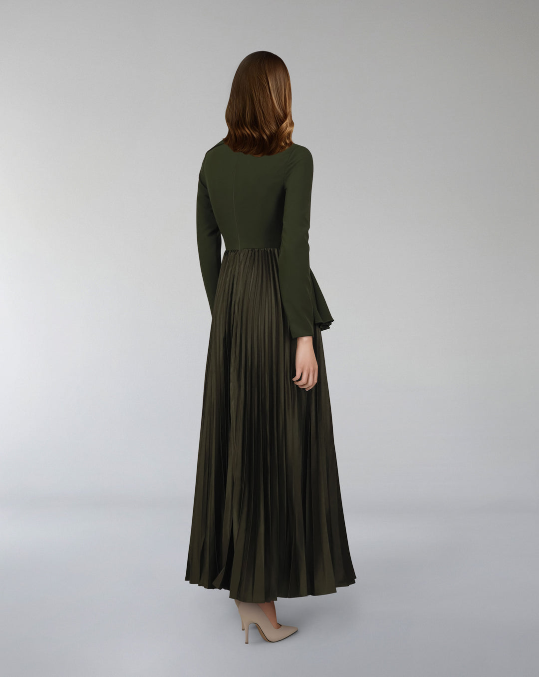 Asymmetrical pleated dress with waistband ruffle-Tetty