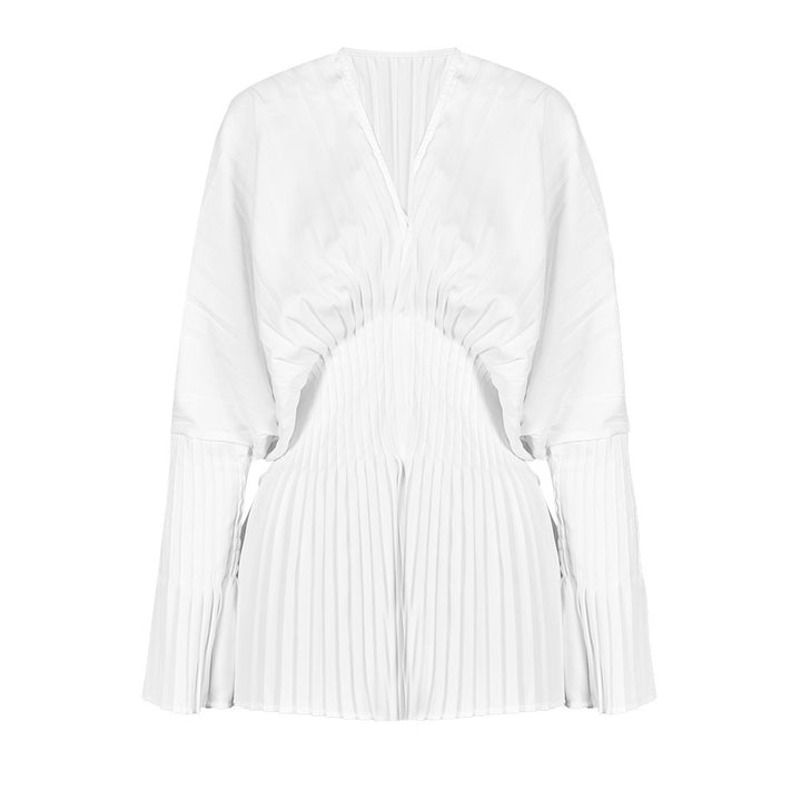 Pleated Waist V-Neck Long Sleeve Blouse – AZUREA