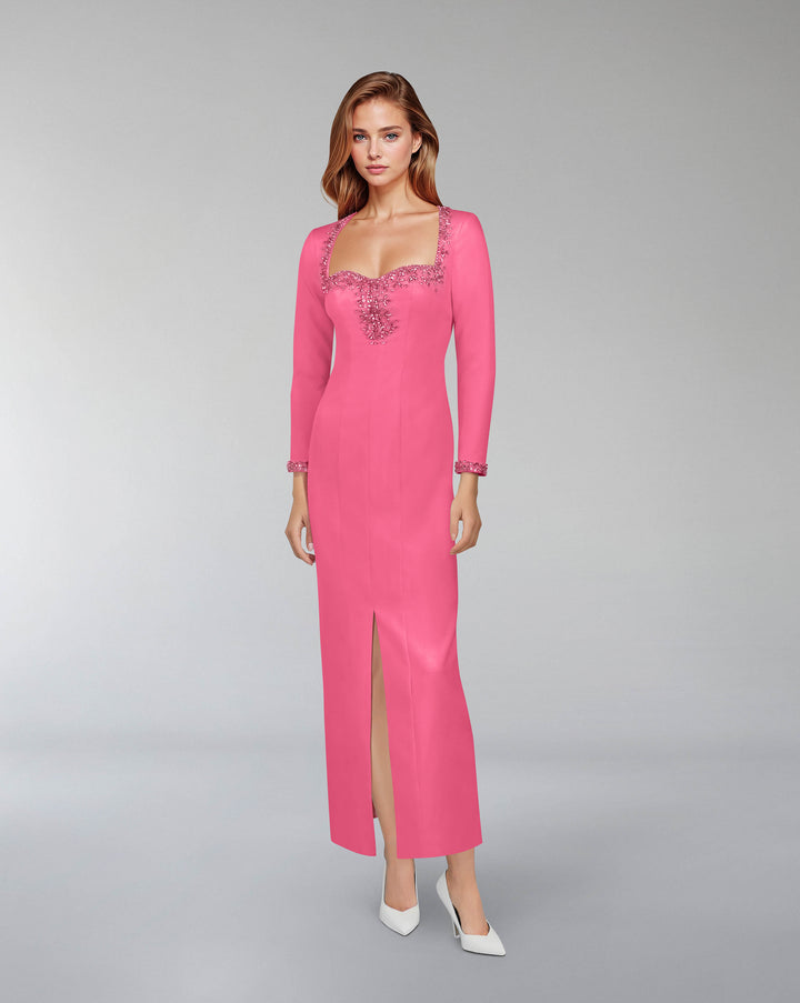 Beaded hearth neckline dress with front slit -ODD-LORDINS