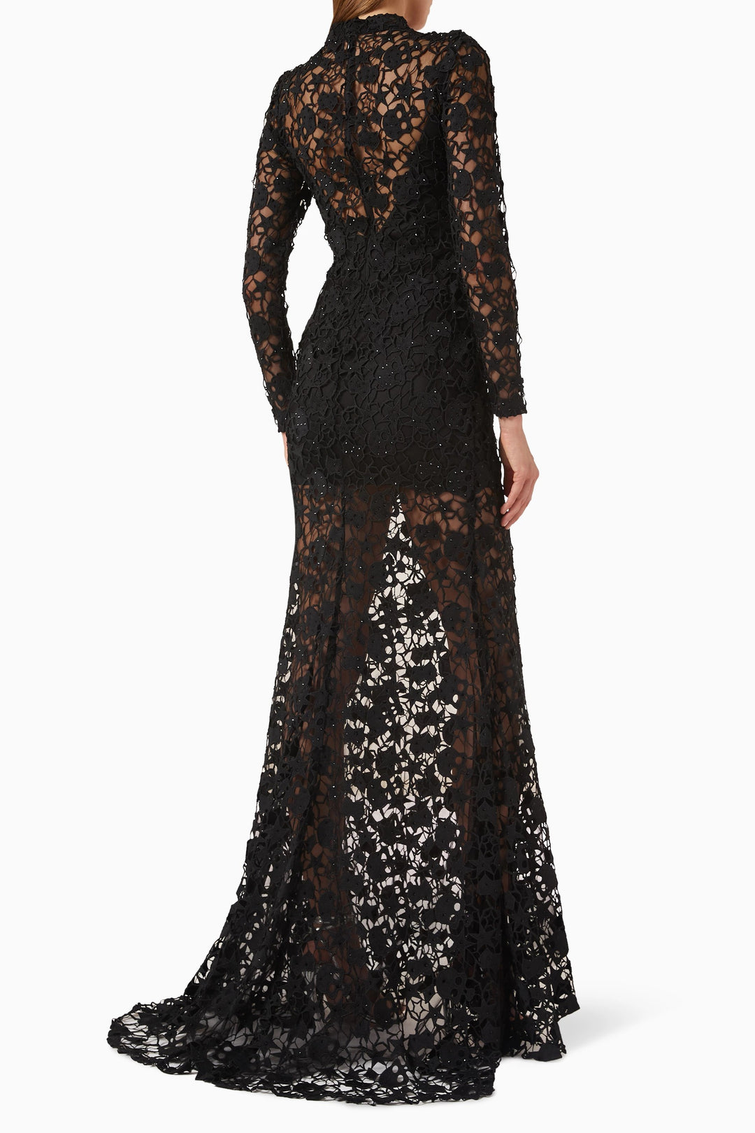 long-sleeve lace gown with sheer detailing – WILLEN