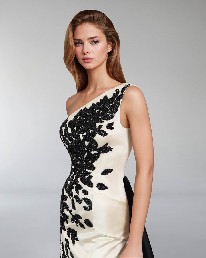 shoulder off beaded dress with train - ELARA