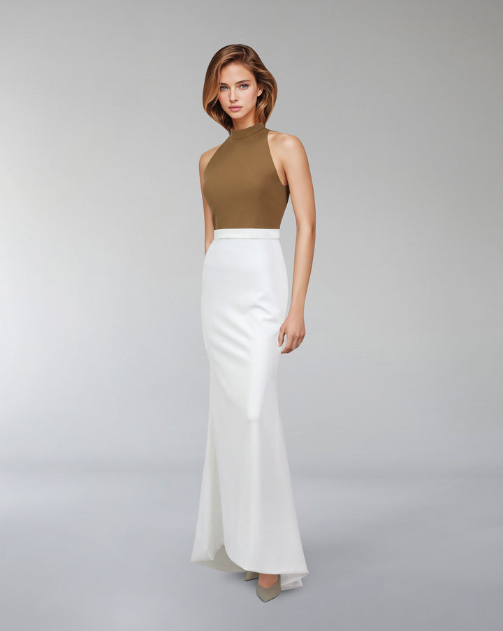 Sleeveless column dress with detachable side cape  - ALINA