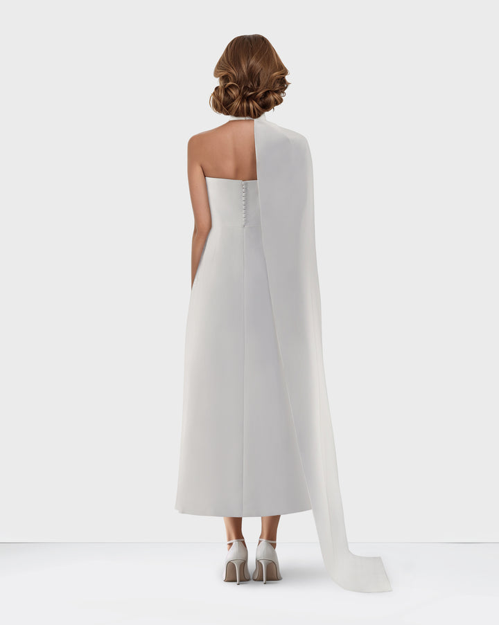ODD-Strapless a line dress with one shoulder cape - Norjen