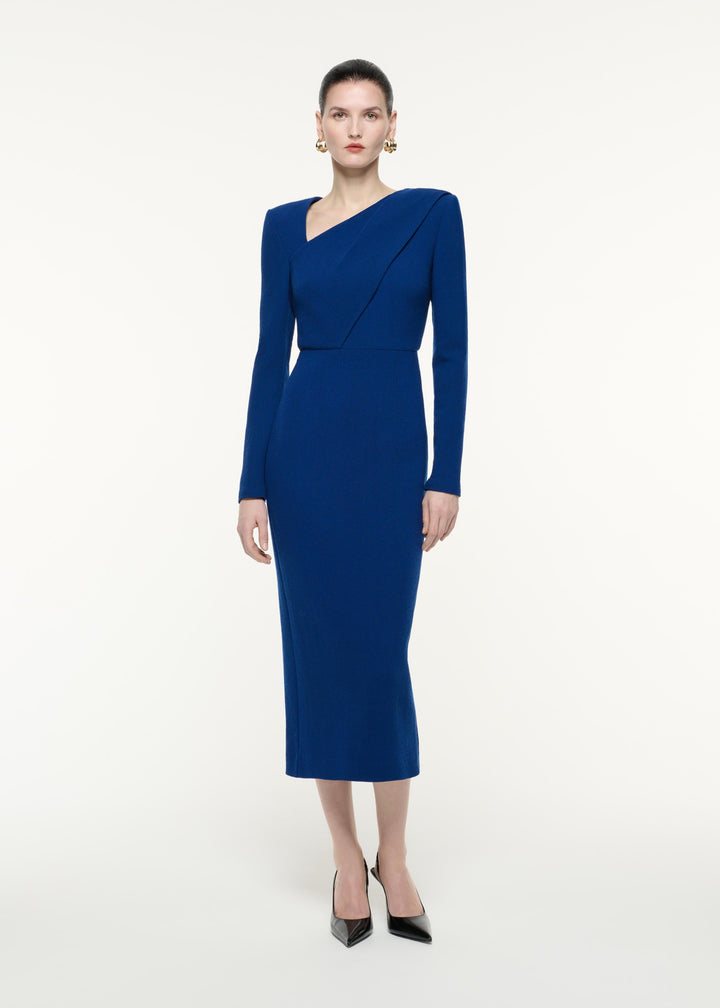 asymmetric long-sleeve midi dress – SAPPHIRE