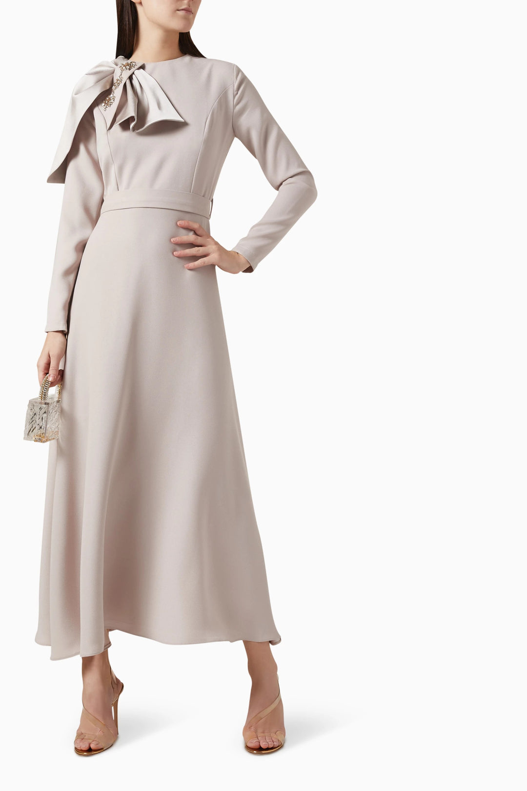 long-sleeve gown with bow-shoulder detail – VIVIENNE