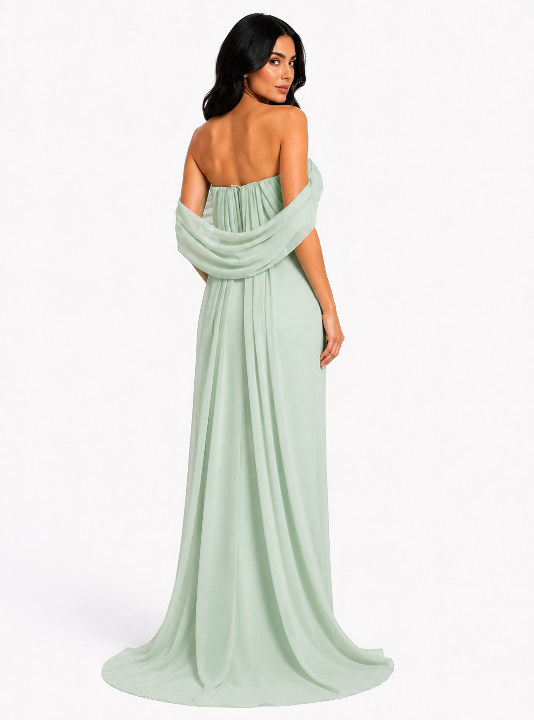 Mint Off-Shoulder Pleated Maxi Dress - Serene