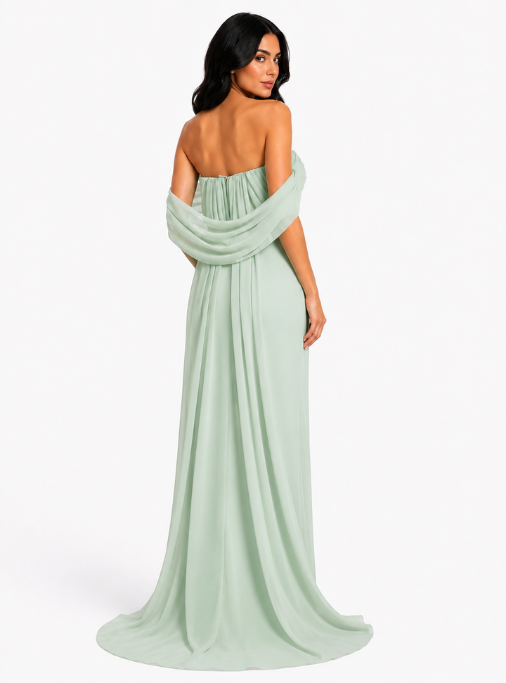 Mint Off-Shoulder Pleated Maxi Dress - Serene