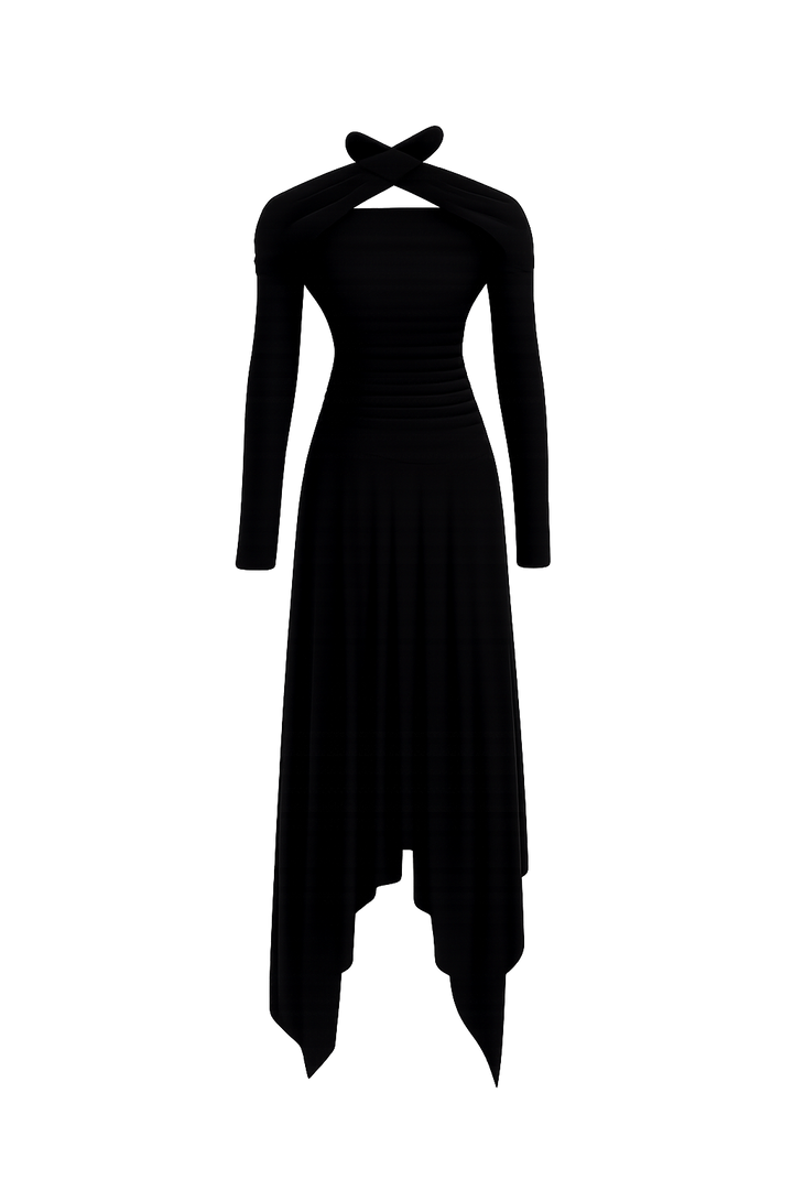Twist Neck Asymmetrical Maxi Dress - GOLYA