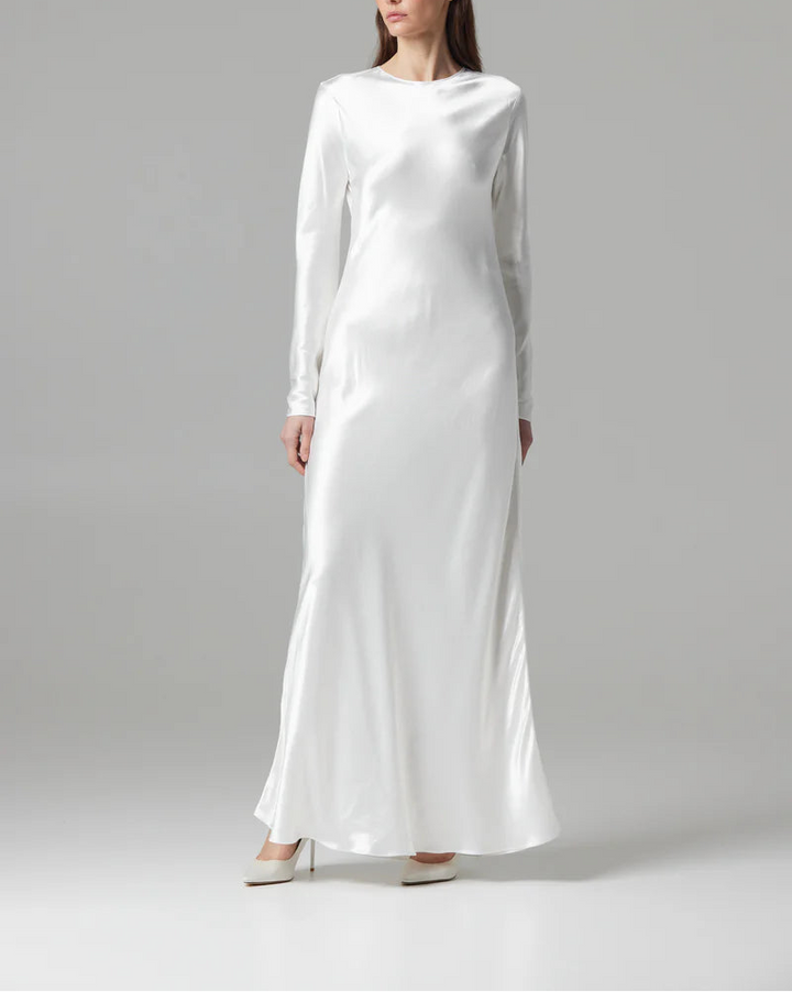 satin long-sleeve gown with fluid silhouette – IVORYE