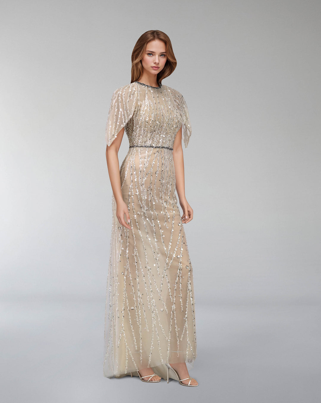 Sequined column dress with ruffled sleeves -  ARIA