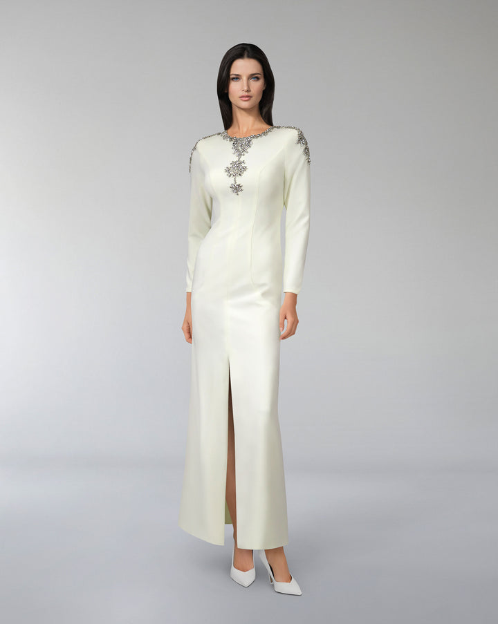 Beaded column dress with front slit - ZIARAH