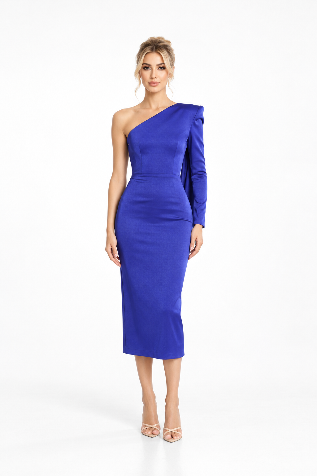 One-Shoulder Long Sleeve Midi Dress - Indigora