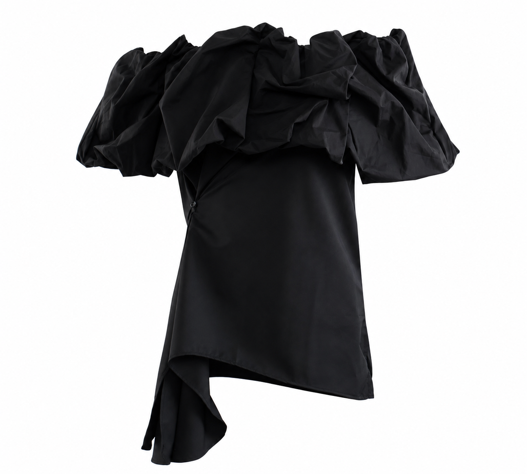 Black Off-Shoulder Ruffle Asymmetric Top – RAVEN