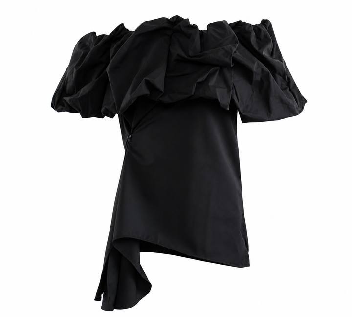 Black Off-Shoulder Ruffle Asymmetric Top – RAVEN