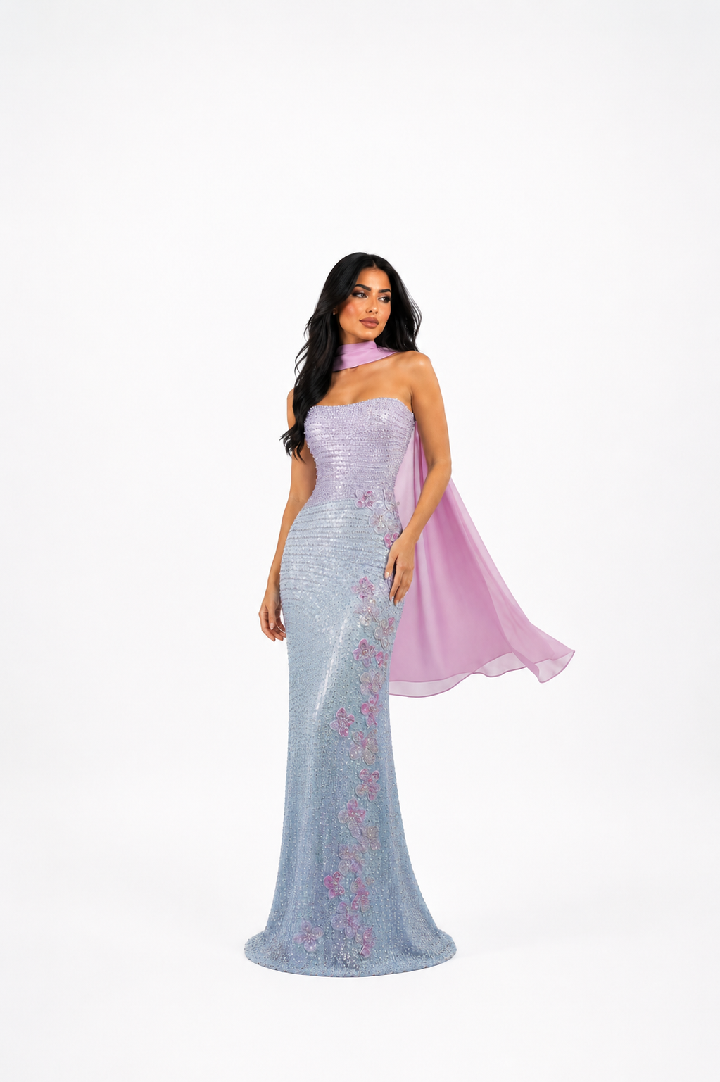Crystal Floral Column Gown – CELESTIA