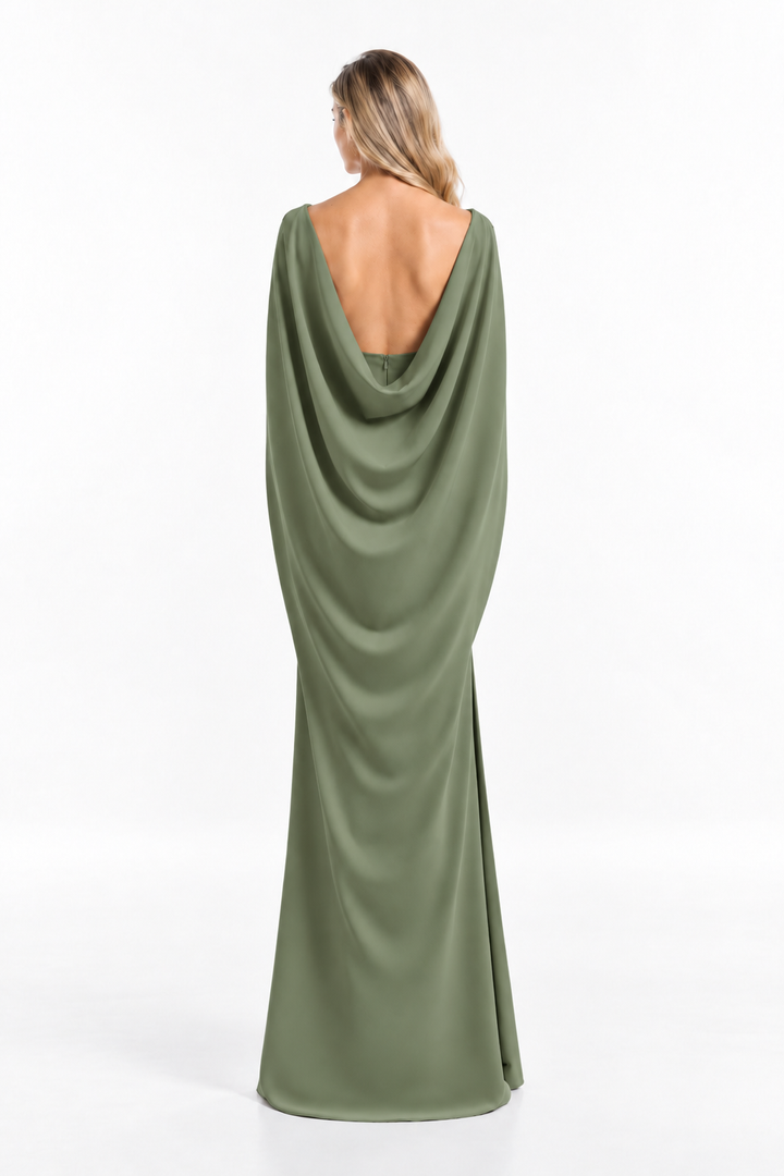 Cape Sleeve Column Maxi Dress – Verdelle
