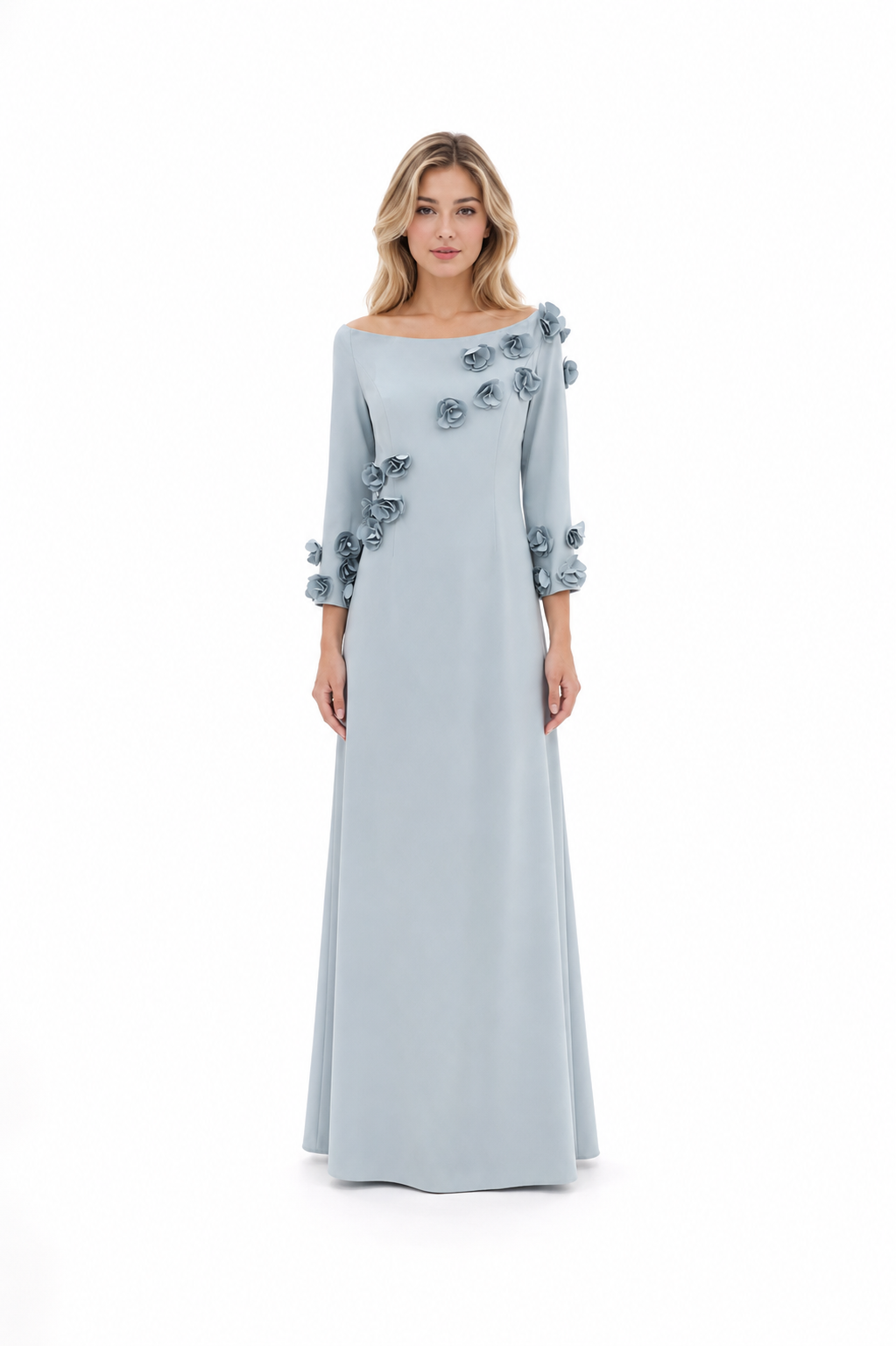 Powder Blue 3D Floral Appliqué Maxi Dress – AZUREA