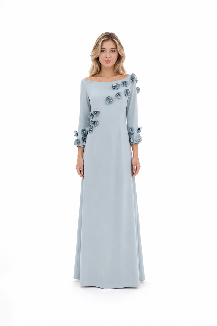 Powder Blue 3D Floral Appliqué Maxi Dress – AZUREA