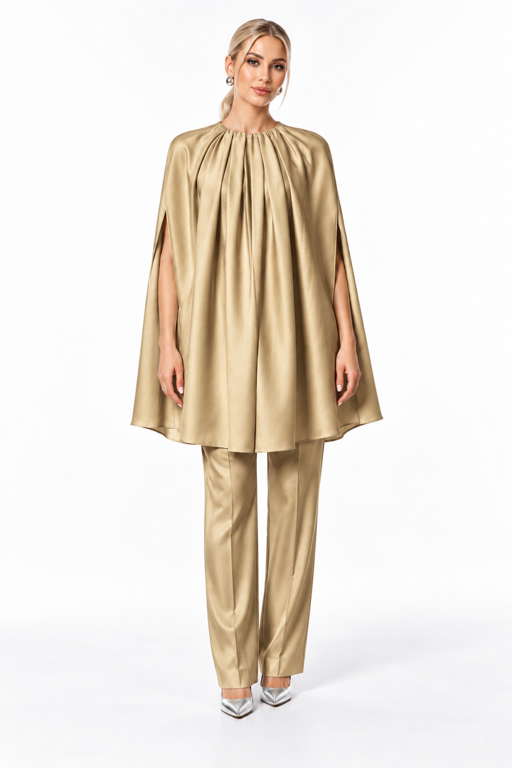 Gathered Cape Sleeve Satin Top – Seraphine