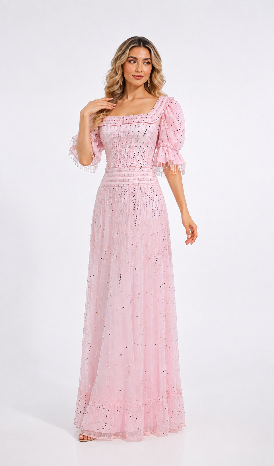 Crystal Puff Sleeve Evening Gown – ROSABEL