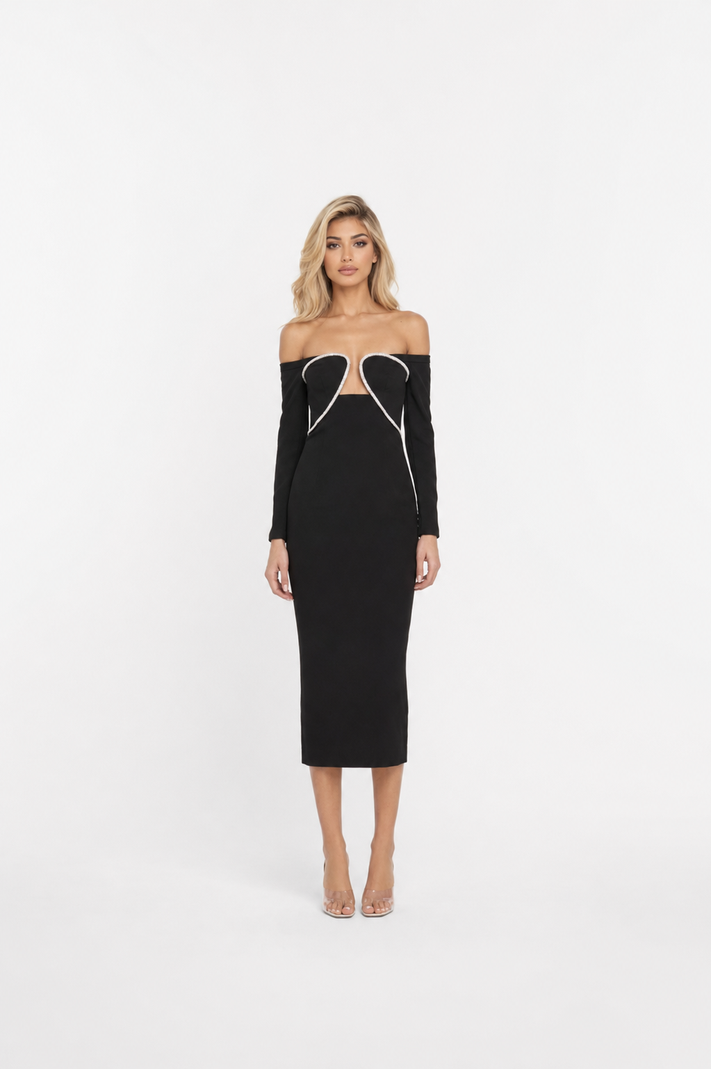Black Off-Shoulder Cut-Out Midi Dress – VELVETTA