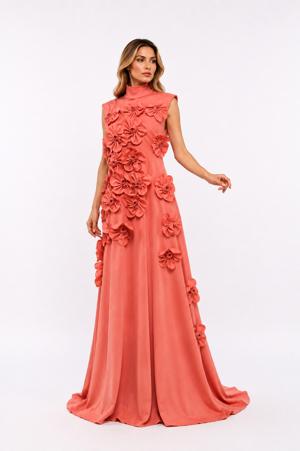 Floral Appliqué A-Line Gown – Rose
