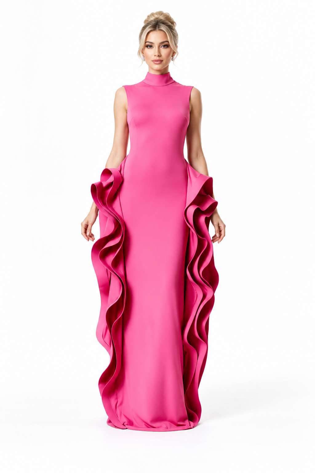 High Neck Ruffle Side Panel Maxi Dress – Fiora