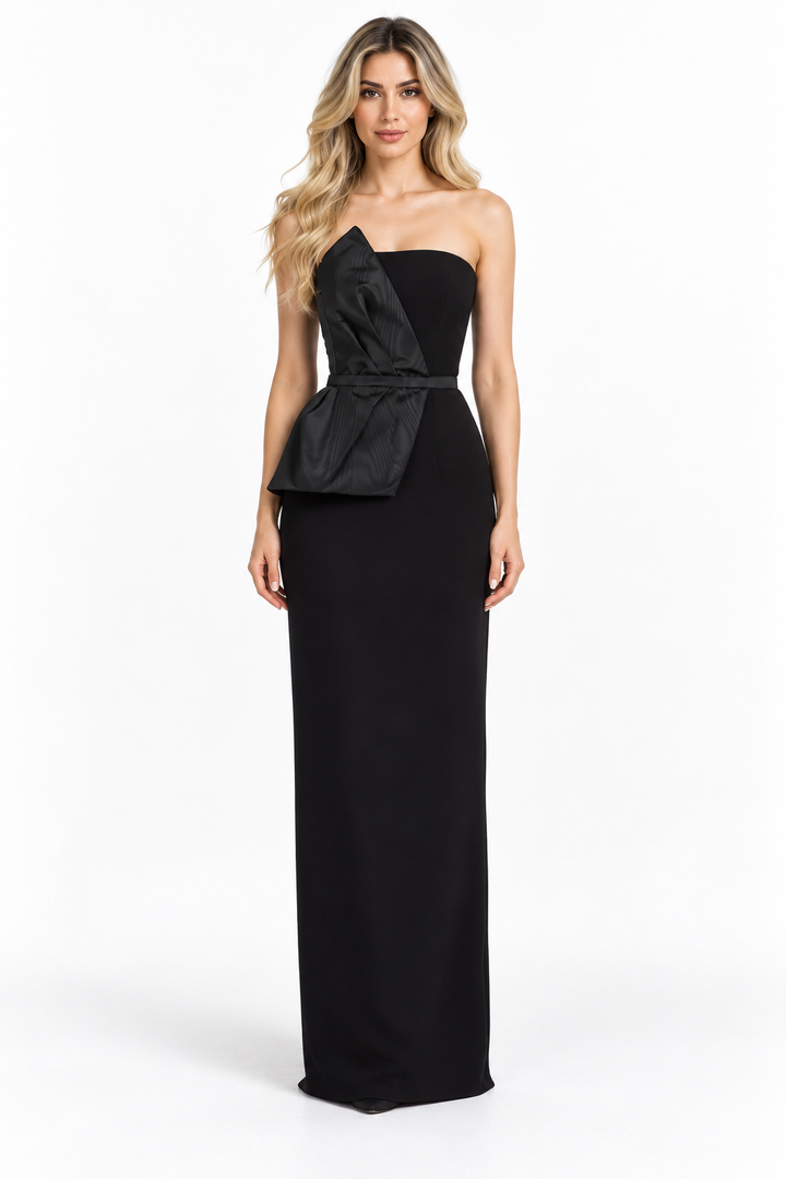 Black Sculpted Peplum Strapless Maxi Dress - Seraphina