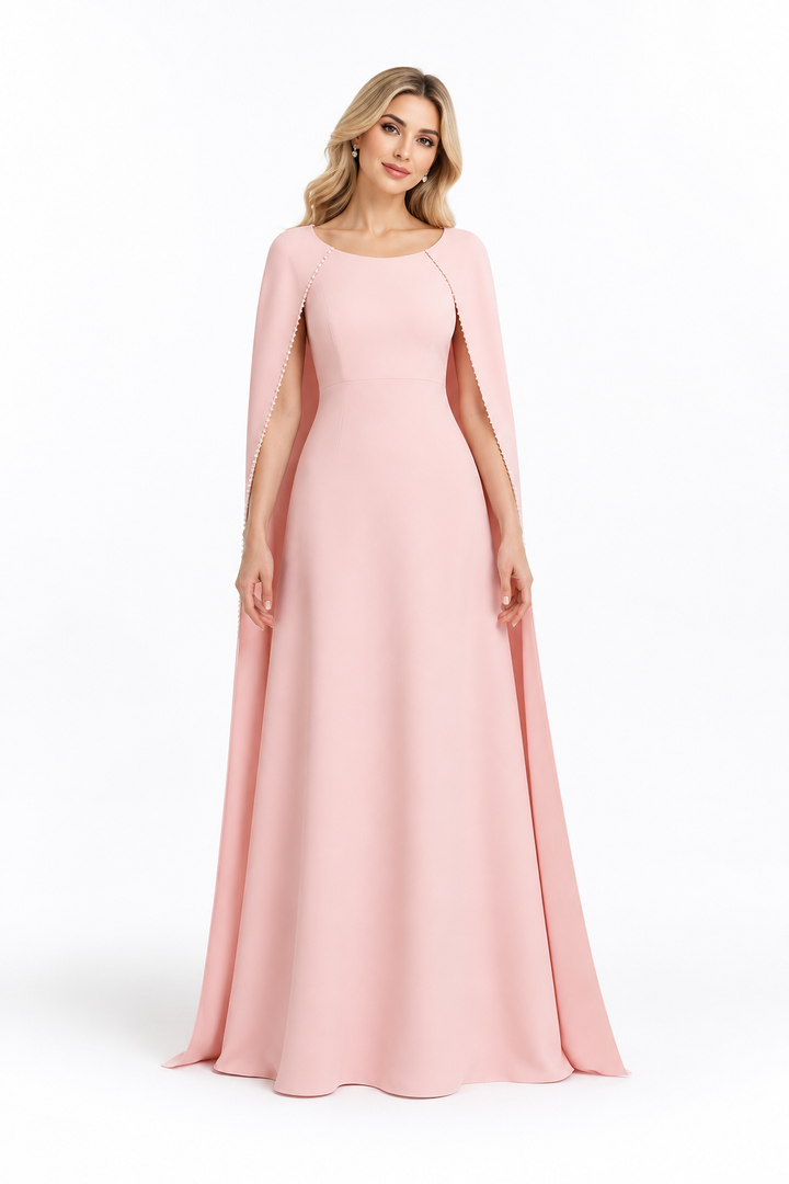 Blush Pink Cape Sleeve Maxi Dress - Liora