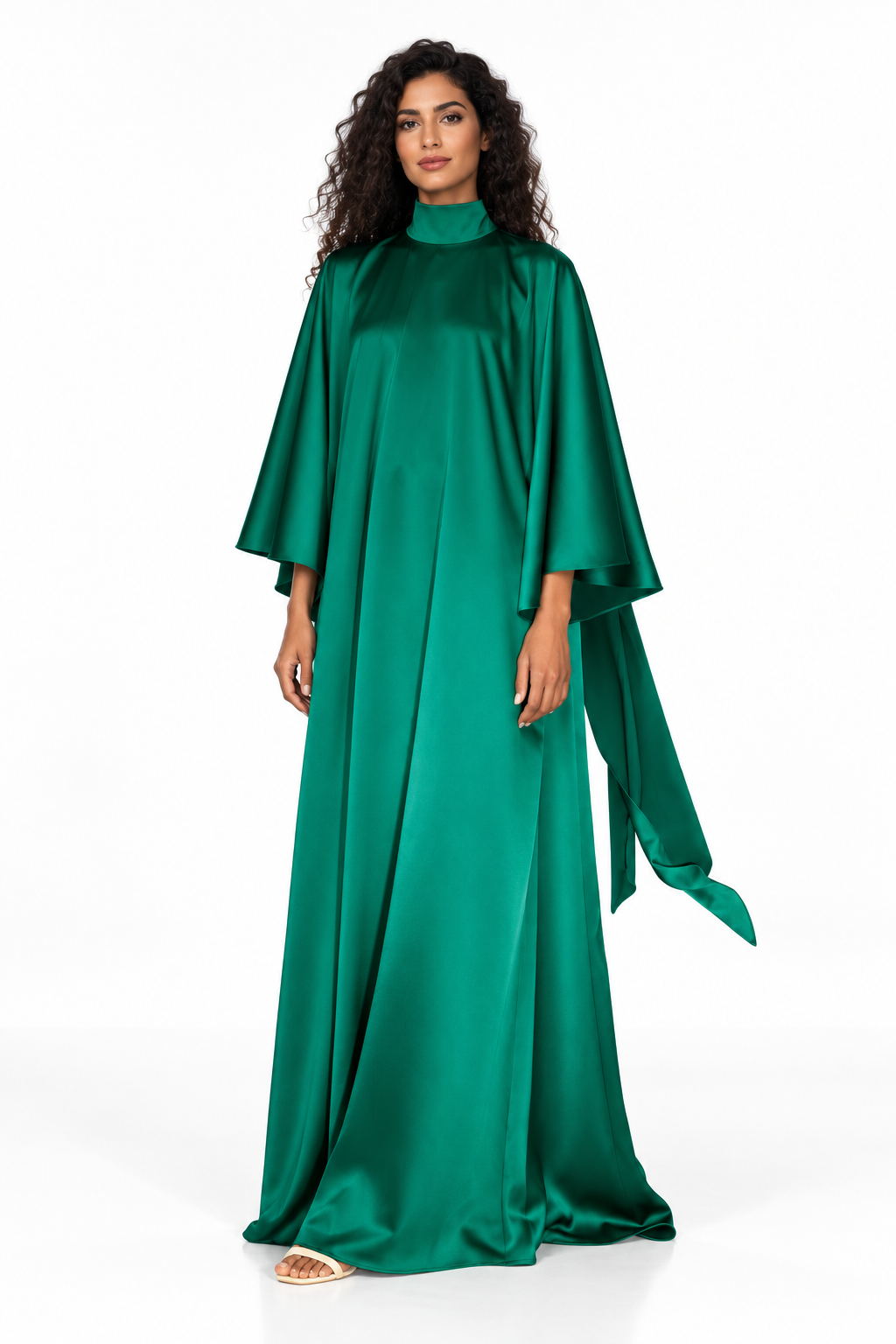 High-Neck Satin Cape Evening Gown - Elysia