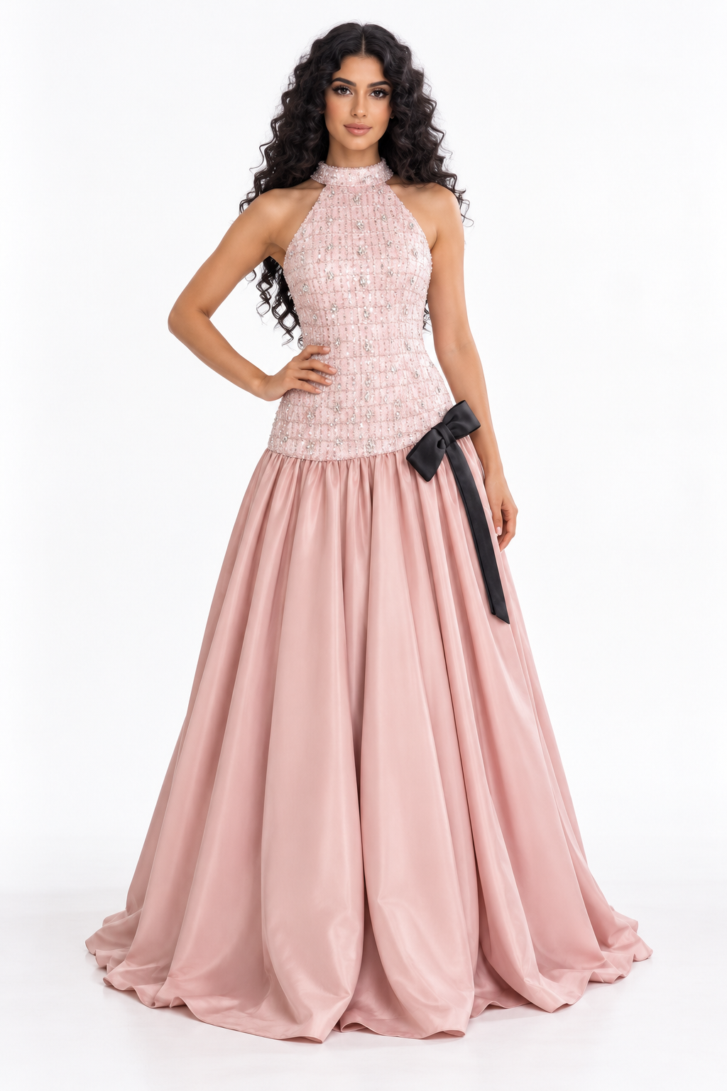 Textured Halter Bow Evening - Elaris