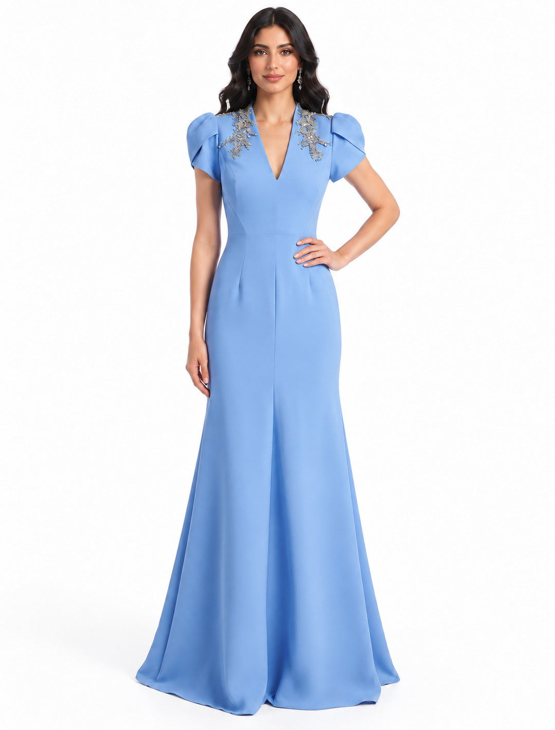 Crystal Shoulder Puff Sleeve - Gown