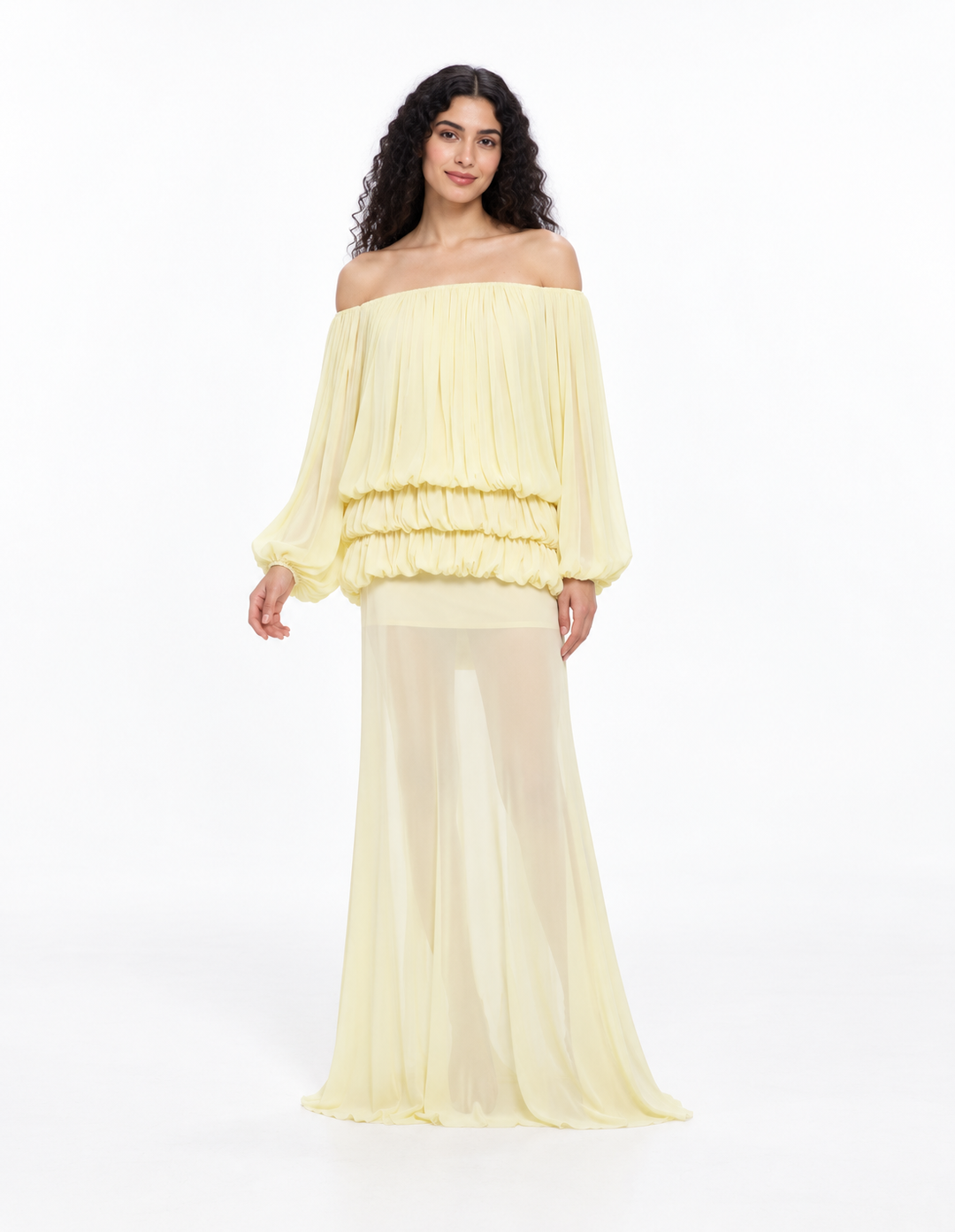 Off-Shoulder Pleated Chiffon Evening Gown - Lunessa