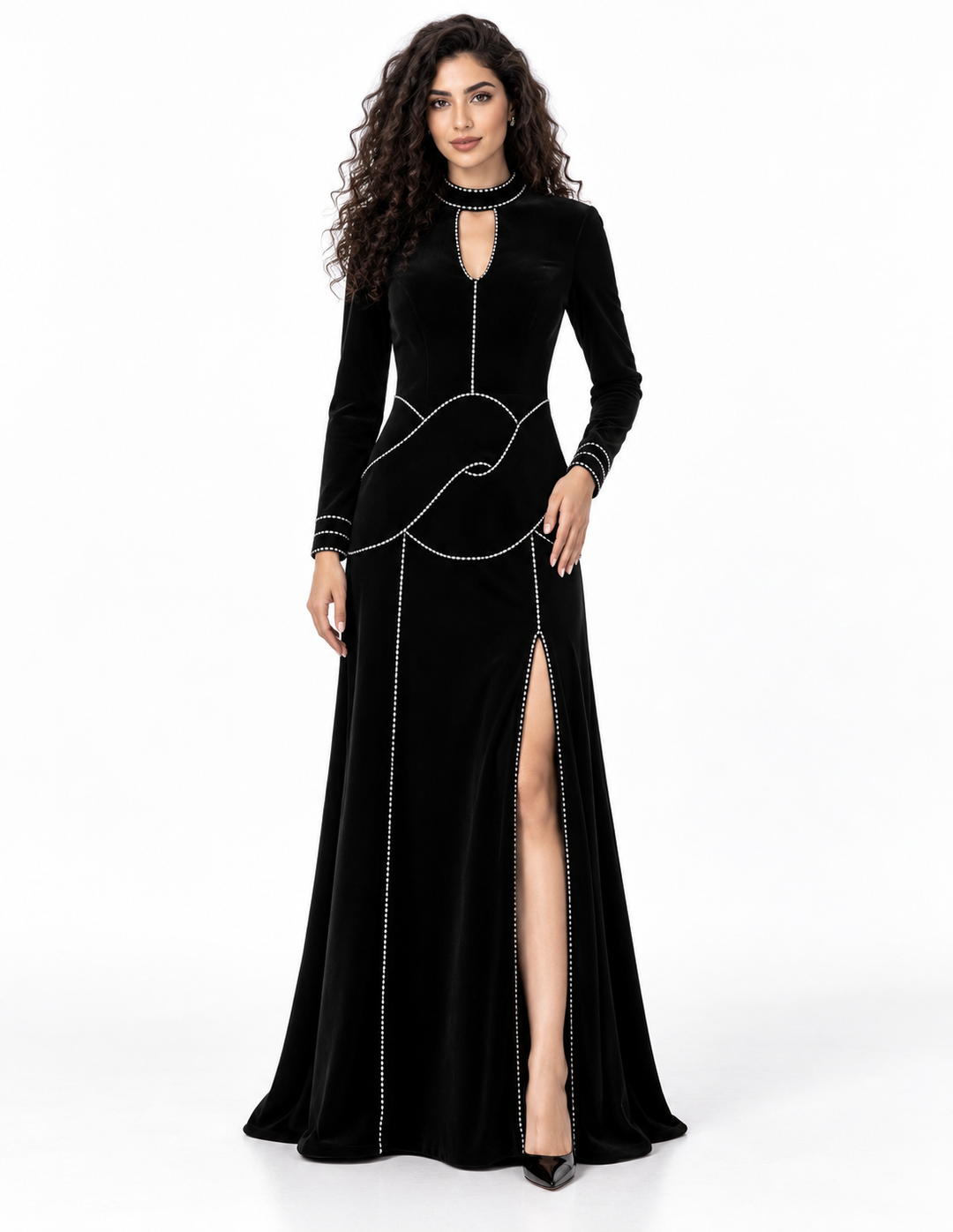Crystal Trim Peplum Evening Gown - Onyxia
