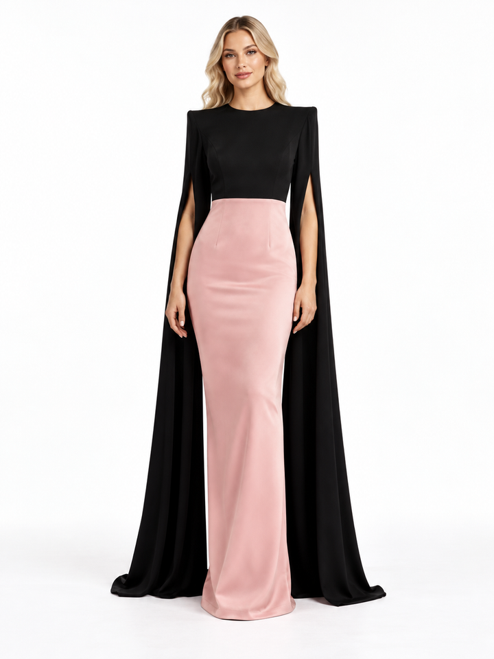 Black & Blush Pink Cape Maxi Dress - Aurelia