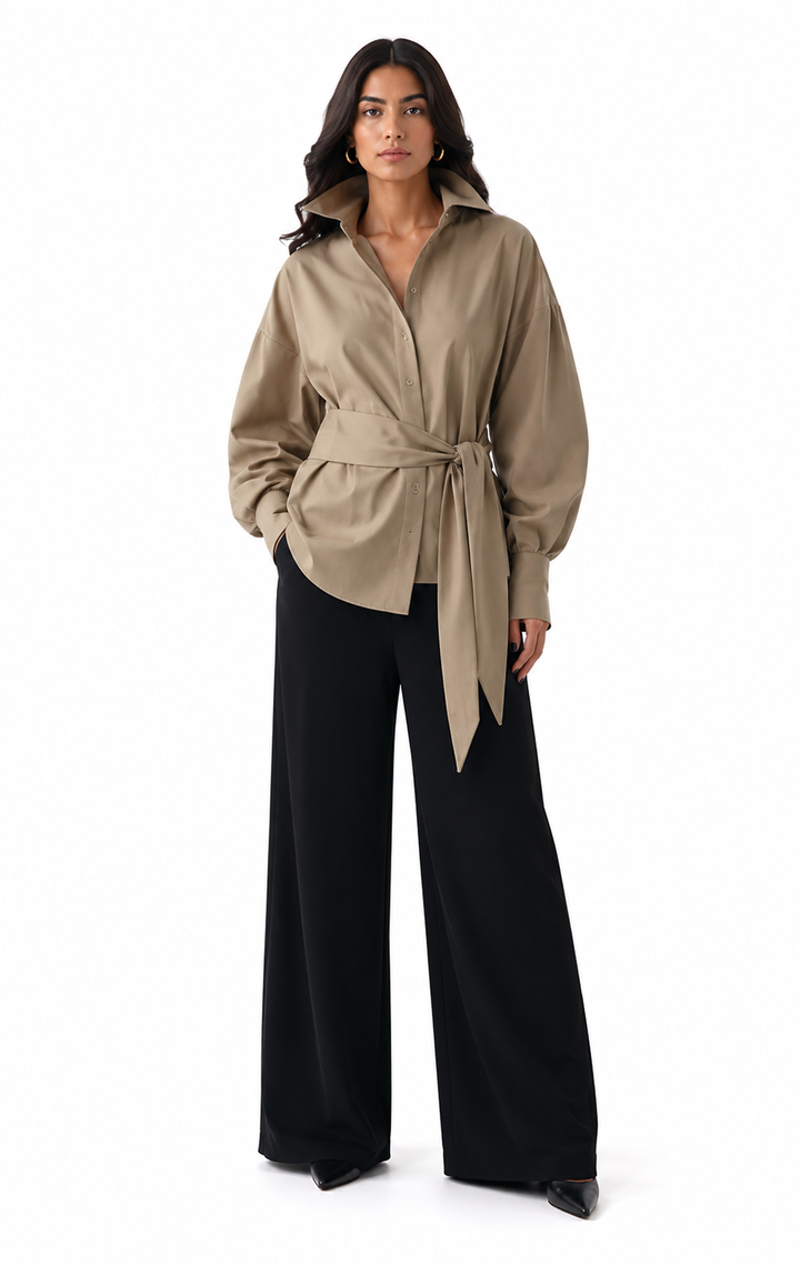 Oversized Tie-Waist Shirt – Blush
