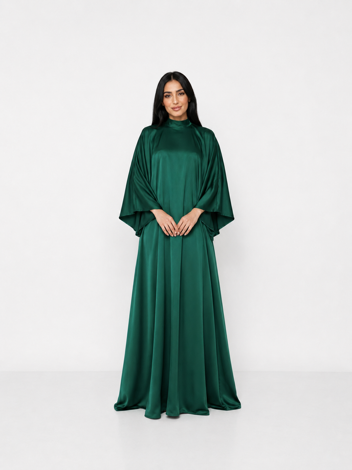 High Neck Cape Maxi Dress – EMERALDA