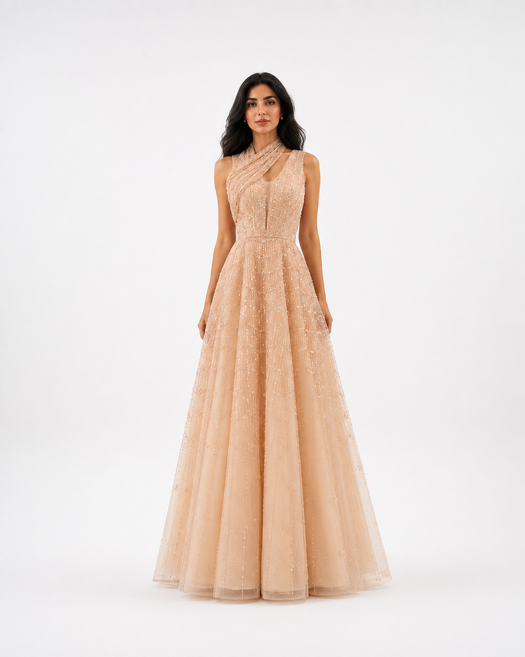 Embellished Halter Tulle Gown – ROSÉ