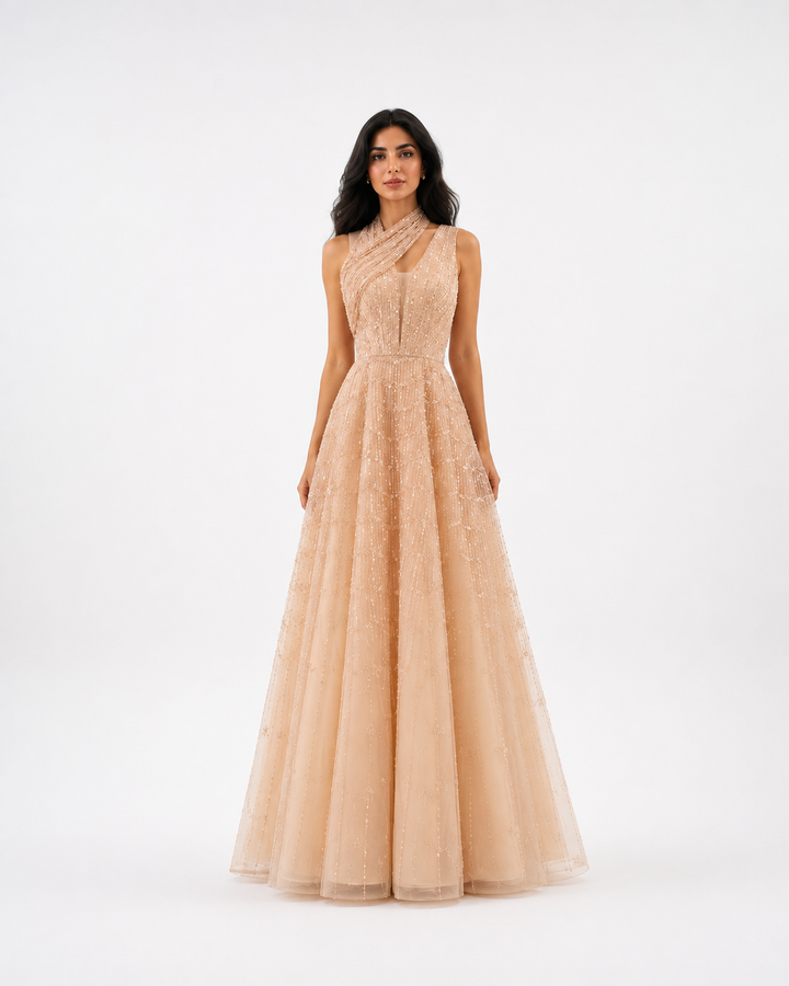Embellished Halter Tulle Gown – ROSÉ