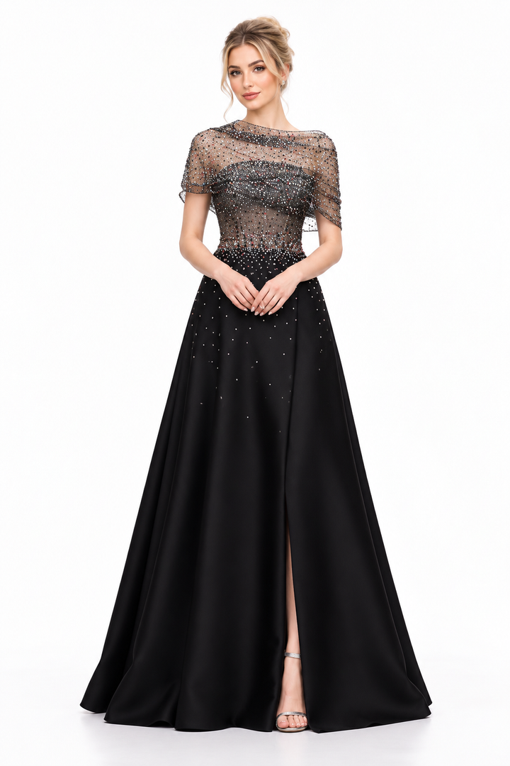Embellished Sheer Cape Wide Leg Jumpsuit – Celestine