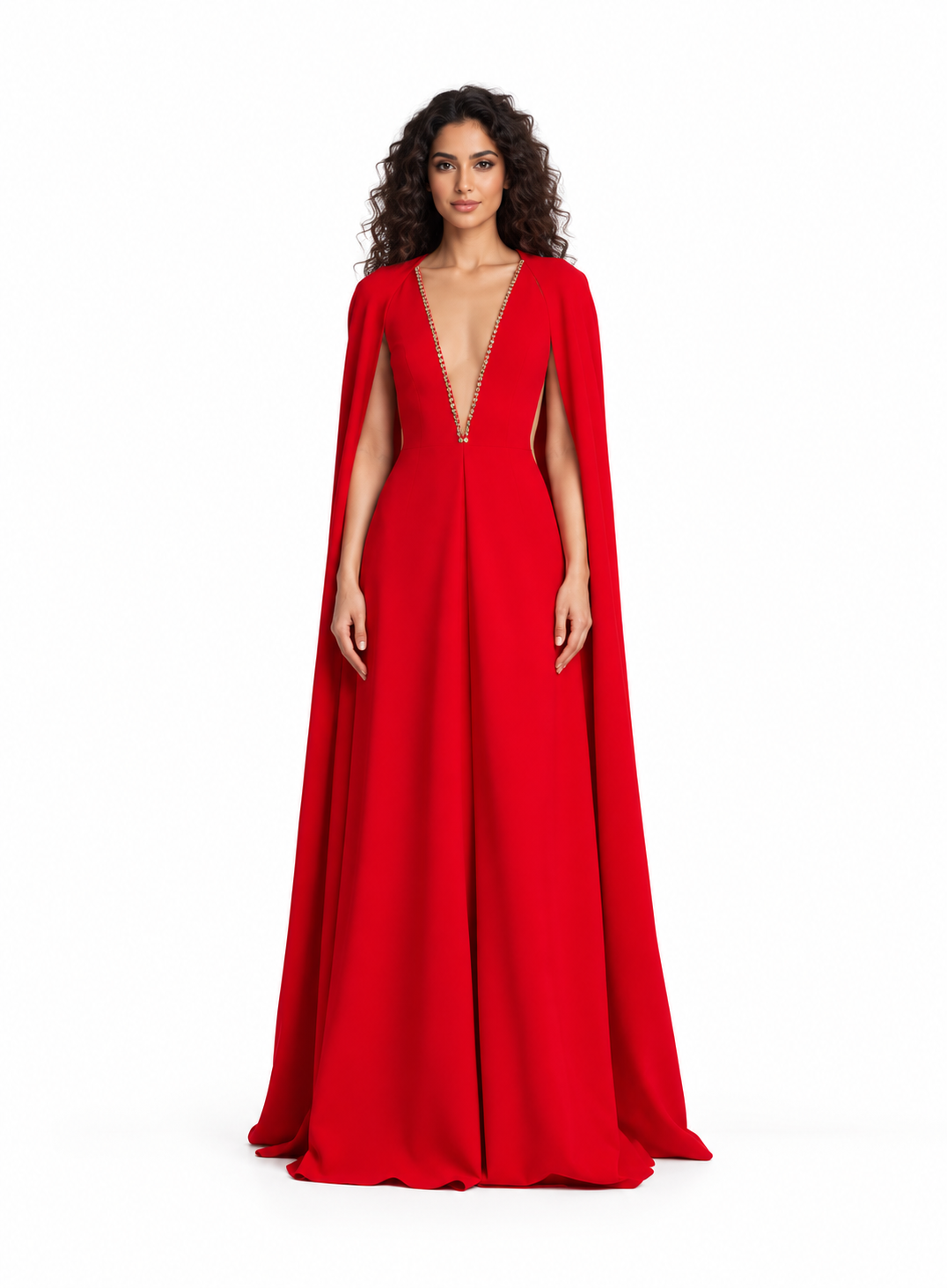 Crystal Plunge Cape Evening Gown - Rubienna
