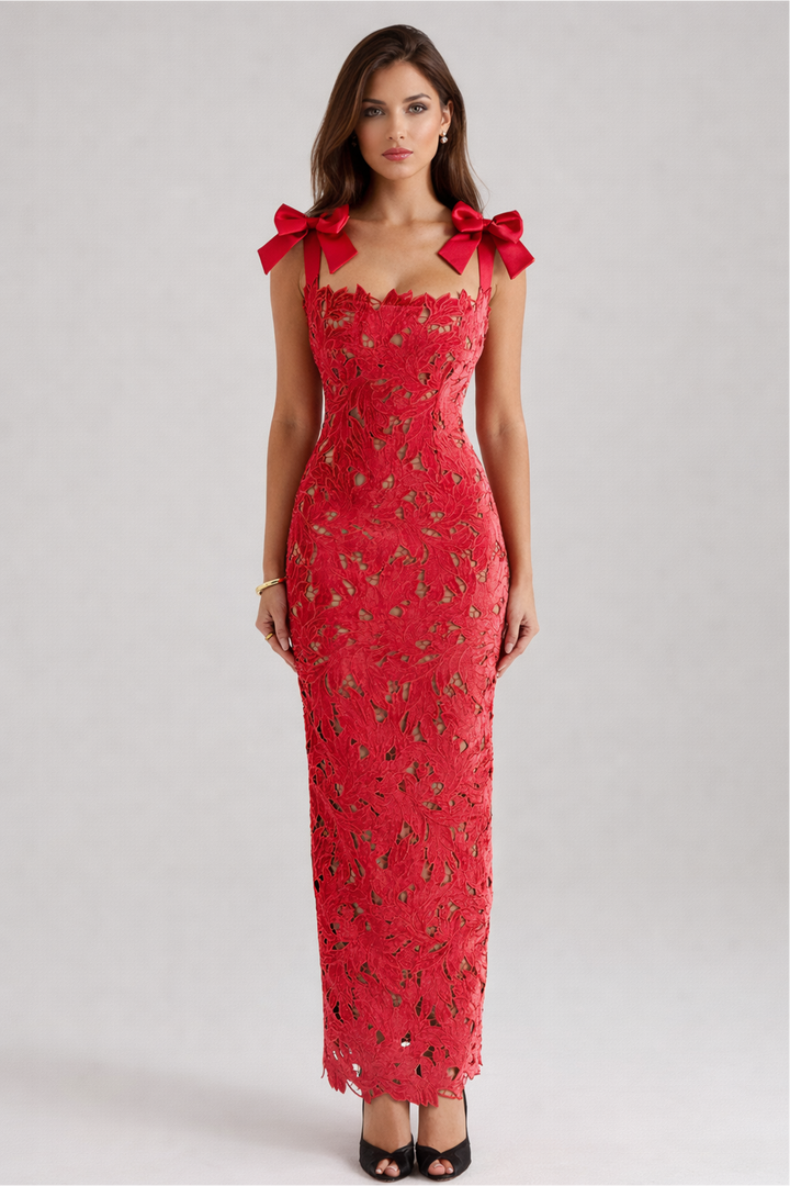 Bow-Strap Lace Evening Gown – ÉLÉGANCE