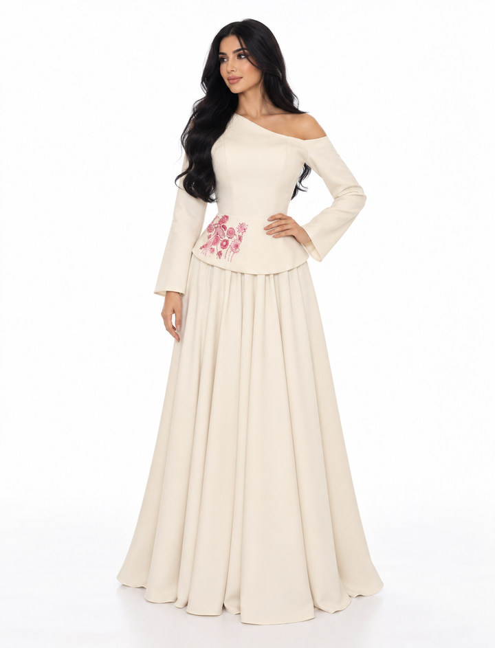 Floral Cuff Asymmetric Maxi Dress - Chamen