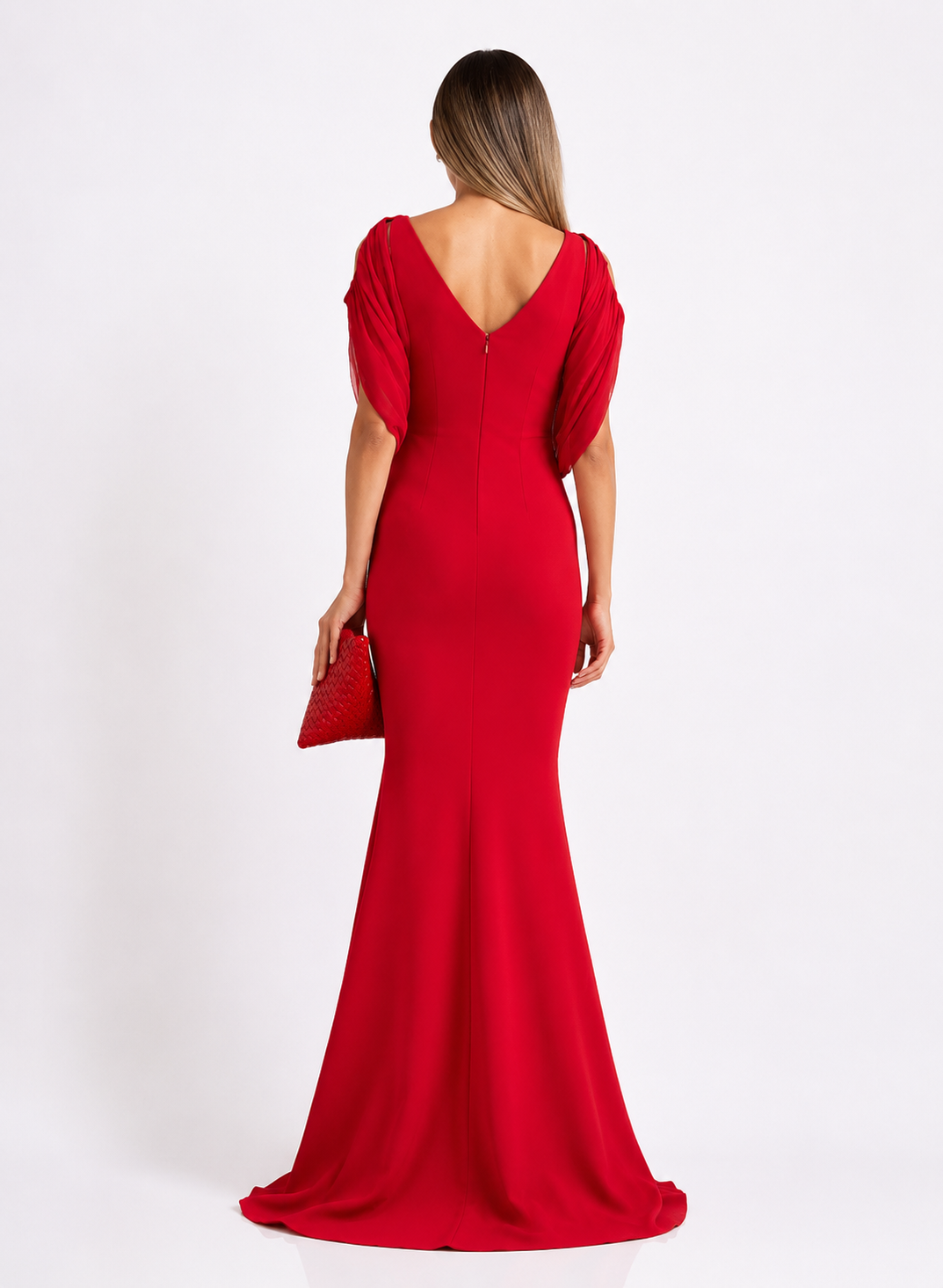 Draped-Sleeve Mermaid Gown – Scarlet