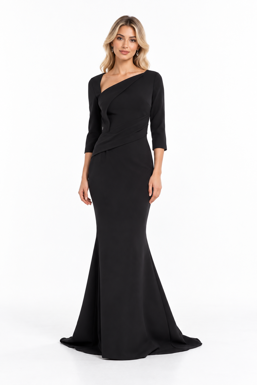 Black Asymmetric Draped Mermaid Maxi Dress - Marcella