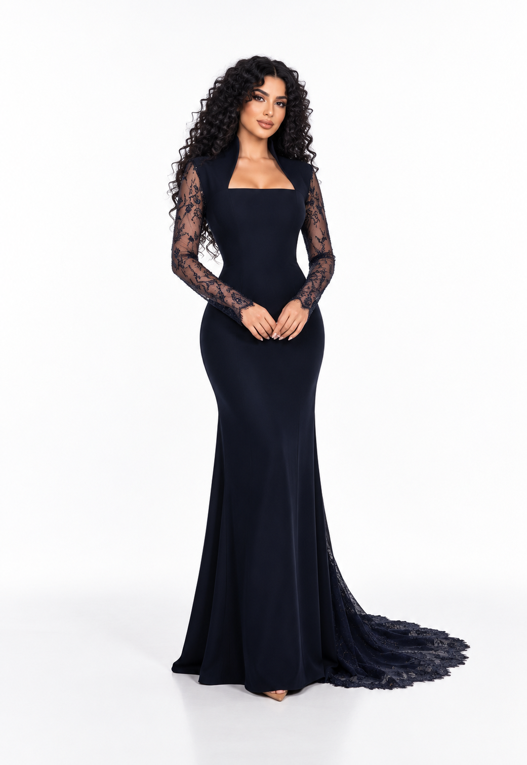Lace Sleeve Square Neck Evening - Noctavia