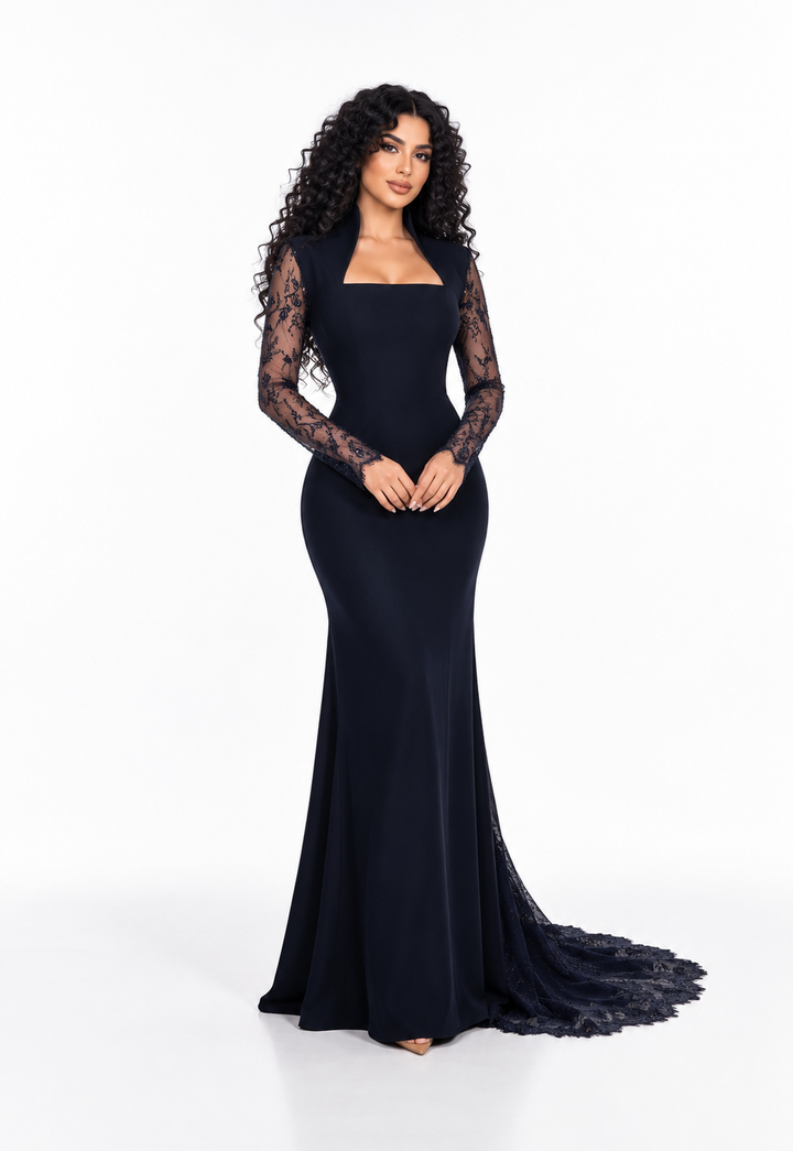 Lace Sleeve Square Neck Evening - Noctavia