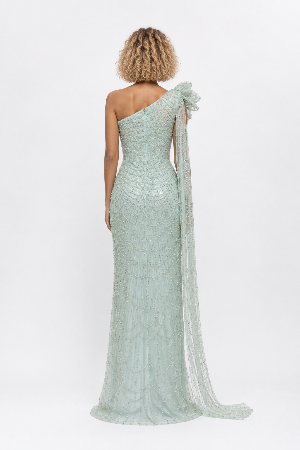 One-Shoulder Crystal Draped Gown – MINTARA