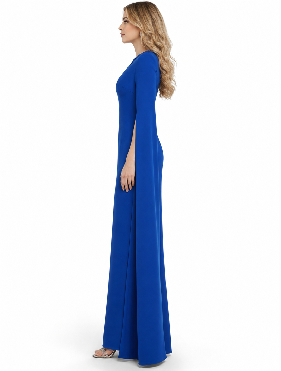 Royal Blue Cape Sleeve Evening Gown – MAJESTY